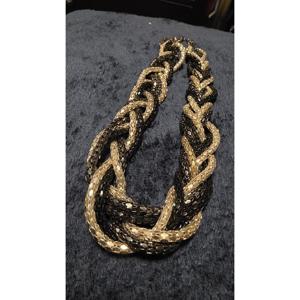 Chunky Silver Black Chain Link Statement Necklace Textured Multi Strand Bold